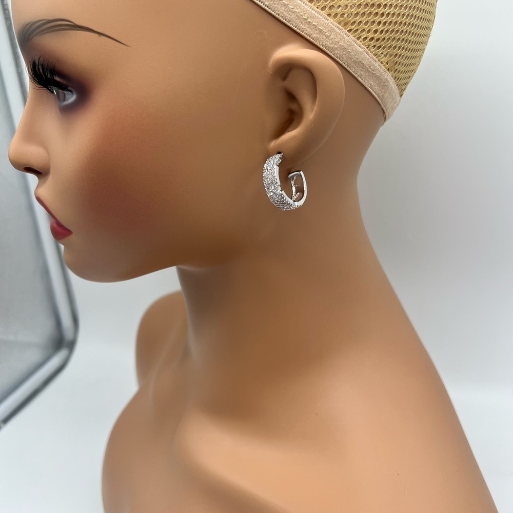 CZ SILVER FLORET HOOP EARRINGS - Picture 5 of 6